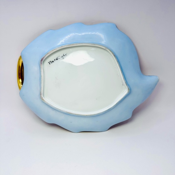 Vintage Hand Painted Porcelain Leaf Candy Dish Bowl Floral Golden Accents - Picture 4 of 5